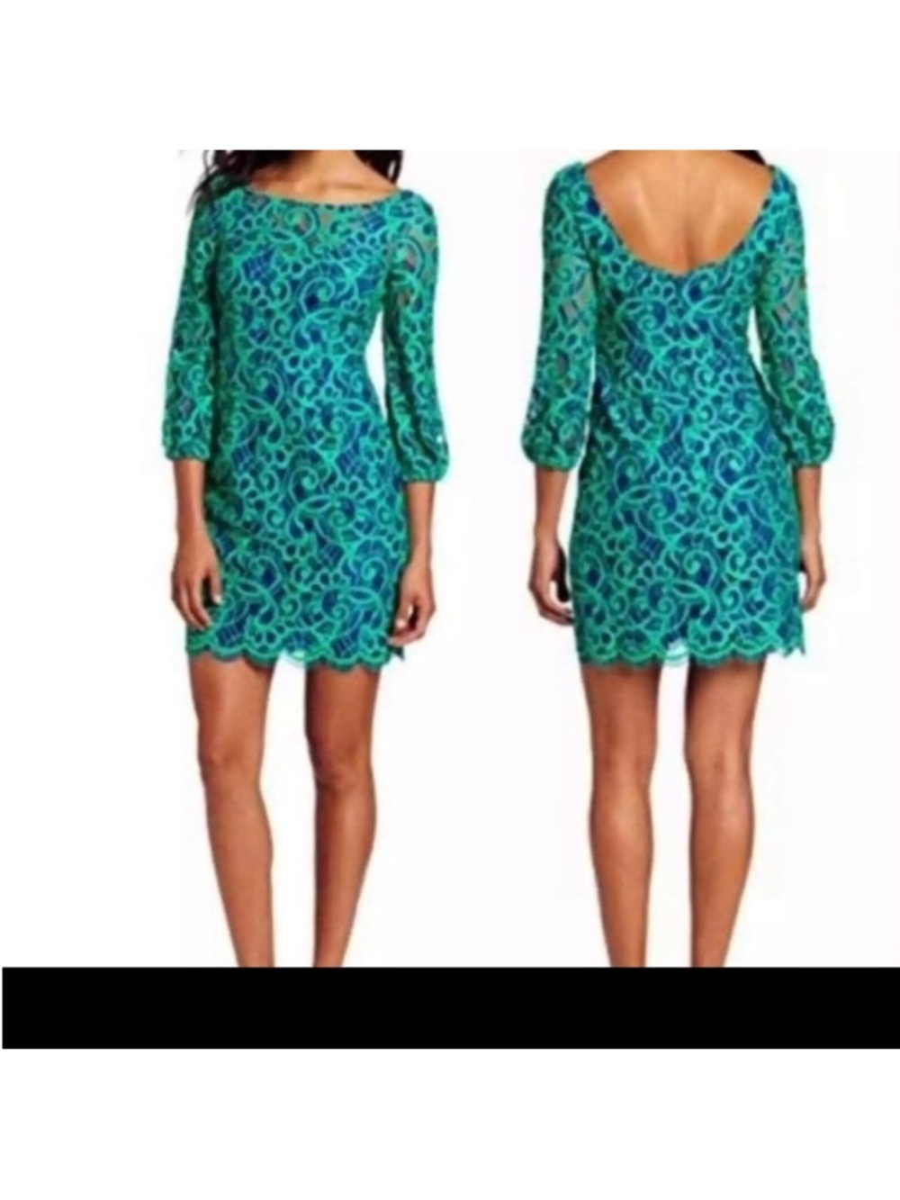 Lilly Pulitzer Vibrant Green and Navy Lace Dress